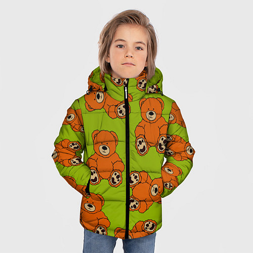 Зимняя куртка для мальчика Плюшевые мишки на зеленом фоне / 3D-Красный – фото 3