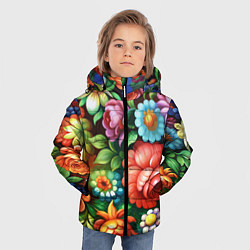 Куртка зимняя для мальчика Жостово роспись цветы традиционный узор, цвет: 3D-светло-серый — фото 2