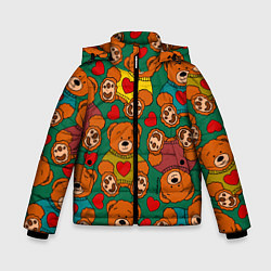Зимняя куртка для мальчика Игрушки мишки в цветных свитерах и сердца