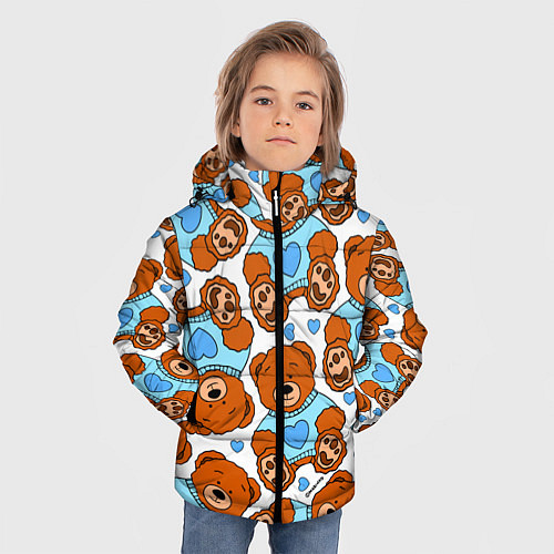 Зимняя куртка для мальчика Мишки игрушки в голубых свитерах и сердечки / 3D-Черный – фото 3