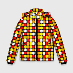 Куртка зимняя для мальчика Красные, жёлтые и белые квадраты, цвет: 3D-черный