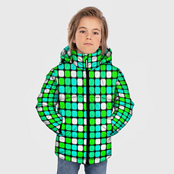 Куртка зимняя для мальчика Зелёные и белые квадраты, цвет: 3D-черный — фото 2