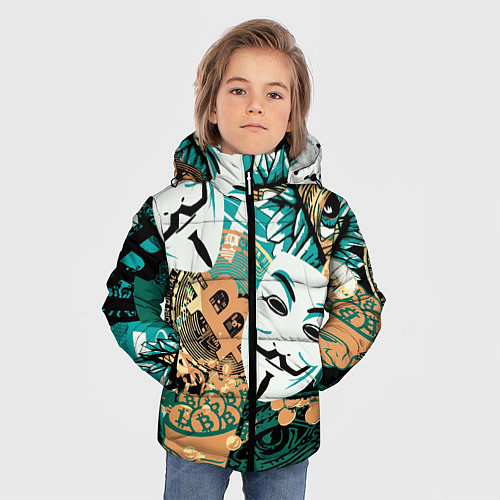 Зимняя куртка для мальчика Криптавалюта с маской Виндетта / 3D-Черный – фото 3