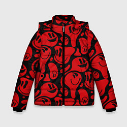 Куртка зимняя для мальчика Красные смайлы, цвет: 3D-светло-серый