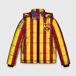 Куртка зимняя для мальчика Полосатые цвета футбольного клуба Барселона, цвет: 3D-черный