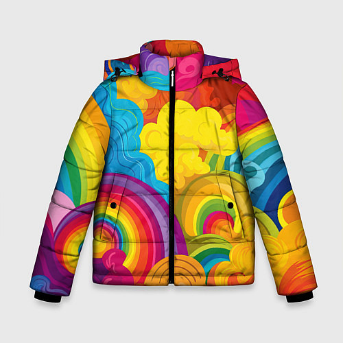 Зимняя куртка для мальчика Радужные яркие волны / 3D-Светло-серый – фото 1