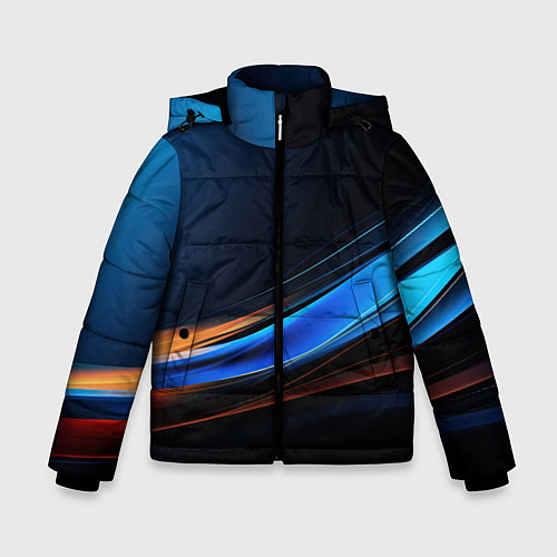 Зимняя куртка для мальчика Геометрическая абстракция черных и синих волн / 3D-Светло-серый – фото 1