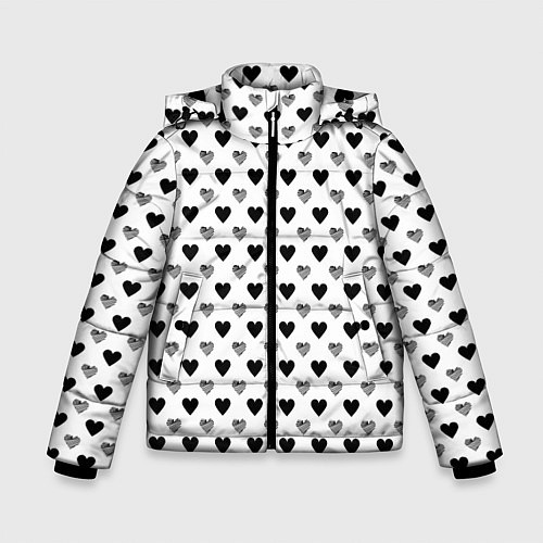 Зимняя куртка для мальчика Черно-белые сердечки / 3D-Светло-серый – фото 1