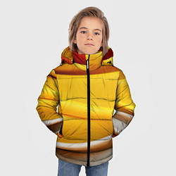 Куртка зимняя для мальчика Желтая абстракция с оранжевой волной, цвет: 3D-светло-серый — фото 2