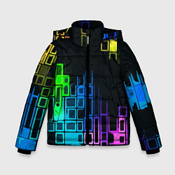 Куртка зимняя для мальчика Разноцветные прямоугольники на чёрном фоне, цвет: 3D-черный