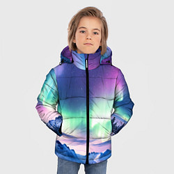 Куртка зимняя для мальчика Северное сияние на природе ai art, цвет: 3D-черный — фото 2