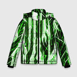 Куртка зимняя для мальчика Зелёные неоновые полосы на чёрном фоне, цвет: 3D-черный