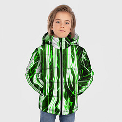 Куртка зимняя для мальчика Зелёные неоновые полосы на чёрном фоне, цвет: 3D-черный — фото 2