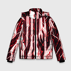 Куртка зимняя для мальчика Красные неоновые полосы на чёрном фоне, цвет: 3D-светло-серый