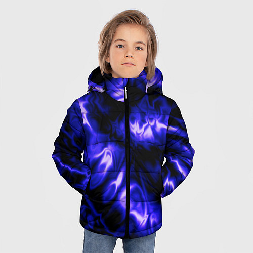 Зимняя куртка для мальчика Абстракция чёрно-синий шёлк / 3D-Черный – фото 3