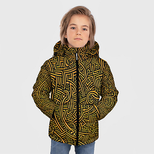 Зимняя куртка для мальчика Золотые узоры на черном фоне / 3D-Черный – фото 3