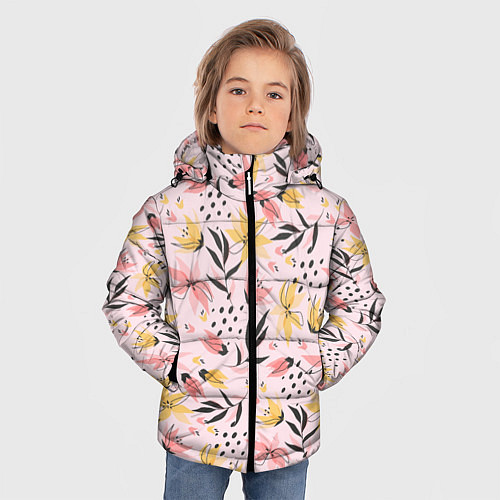 Зимняя куртка для мальчика Абстрактный паттерн с цветами / 3D-Черный – фото 3