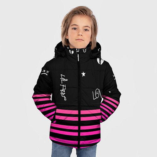 Зимняя куртка для мальчика Lil Peep розовые полосы / 3D-Черный – фото 3