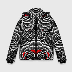 Куртка зимняя для мальчика Серые паттерны цветы, цвет: 3D-красный