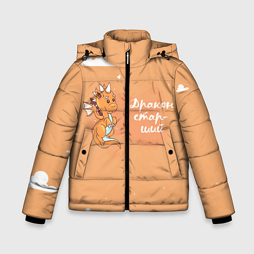 Зимняя куртка для мальчика Старший дракон / 3D-Светло-серый – фото 1
