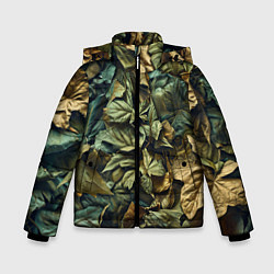 Куртка зимняя для мальчика Реалистичный камуфляж из листьев, цвет: 3D-черный