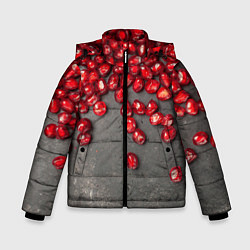 Куртка зимняя для мальчика Гранат зёрна граната на сером, цвет: 3D-красный