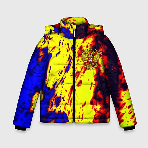 Зимняя куртка для мальчика Герб РФ огненный стиль текстура / 3D-Светло-серый – фото 1