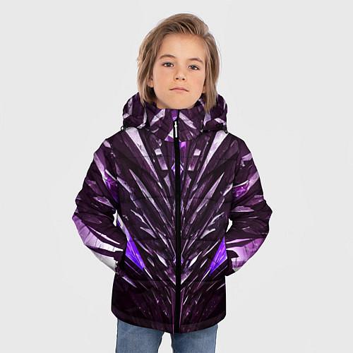 Зимняя куртка для мальчика Фиолетовые кристаллы и камень / 3D-Черный – фото 3