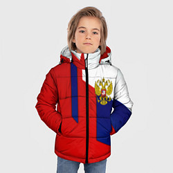 Куртка зимняя для мальчика Спортивная текстура герб России, цвет: 3D-красный — фото 2