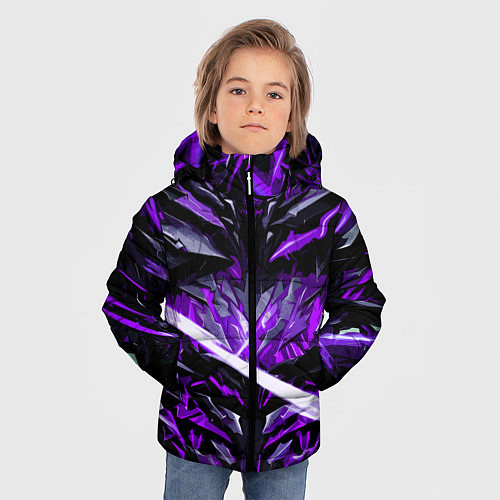 Зимняя куртка для мальчика Фиолетовый камень на чёрном фоне / 3D-Черный – фото 3