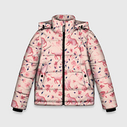 Куртка зимняя для мальчика Розовый паттерн с цветами и котиками, цвет: 3D-светло-серый