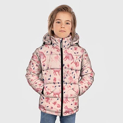 Куртка зимняя для мальчика Розовый паттерн с цветами и котиками, цвет: 3D-красный — фото 2