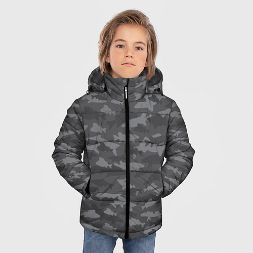 Зимняя куртка для мальчика Тёмный камуфляж из рыб / 3D-Черный – фото 3