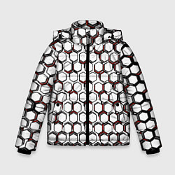 Зимняя куртка для мальчика Киберпанк узор из шестиугольников красный