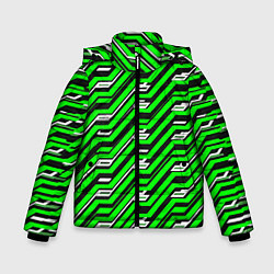 Куртка зимняя для мальчика Чёрно-зелёный линейный узор киберпанк, цвет: 3D-светло-серый