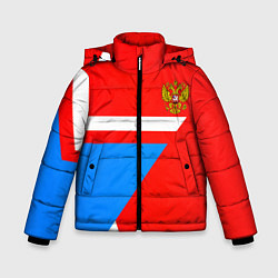 Куртка зимняя для мальчика Герб России звезда спорт, цвет: 3D-красный