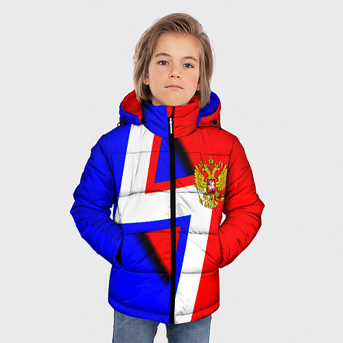 Зимняя куртка для мальчика Герб России спортивный стиль / 3D-Черный – фото 3