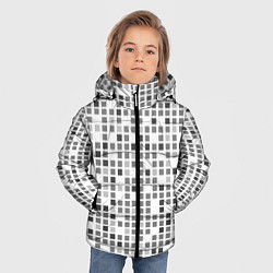 Куртка зимняя для мальчика Серые квадраты на белом фоне, цвет: 3D-черный — фото 2