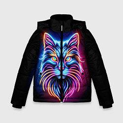 Куртка зимняя для мальчика Суровый неоновый кот, цвет: 3D-красный