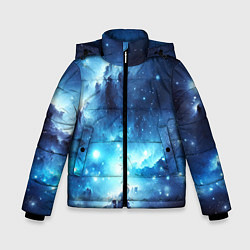 Куртка зимняя для мальчика Космический голубой пейзаж, цвет: 3D-черный