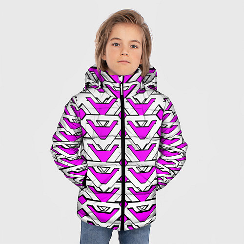 Зимняя куртка для мальчика Бело-розовый узор / 3D-Черный – фото 3