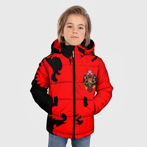Зимняя куртка для мальчика Герб России абстракция спорт текстура / 3D-Черный – фото 3