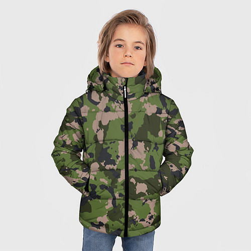 Зимняя куртка для мальчика Камуфляжный паттерн в стиле Woodland / 3D-Черный – фото 3