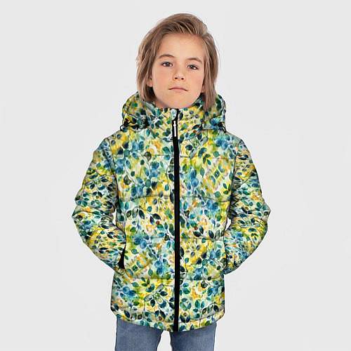Зимняя куртка для мальчика Нежные весенние акварельные листья / 3D-Черный – фото 3