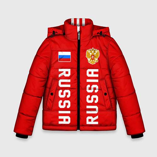 Зимняя куртка для мальчика Россия три полоски на красном фоне / 3D-Светло-серый – фото 1