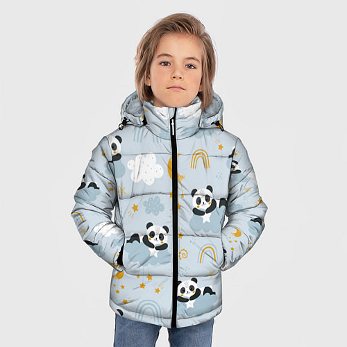 Зимняя куртка для мальчика Панда на облаках / 3D-Светло-серый – фото 3