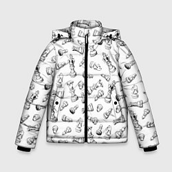 Куртка зимняя для мальчика Много шахматных фигур на белом паттерны, цвет: 3D-светло-серый