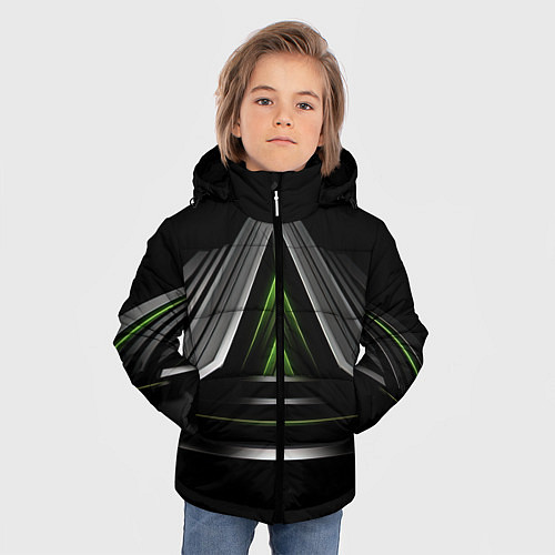 Зимняя куртка для мальчика Black green abstract nvidia style / 3D-Светло-серый – фото 3