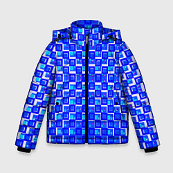Зимняя куртка для мальчика Синие квадраты на белом фоне