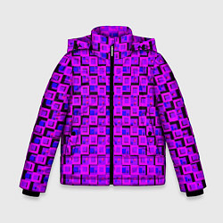 Куртка зимняя для мальчика Фиолетовые квадраты на чёрном фоне, цвет: 3D-черный